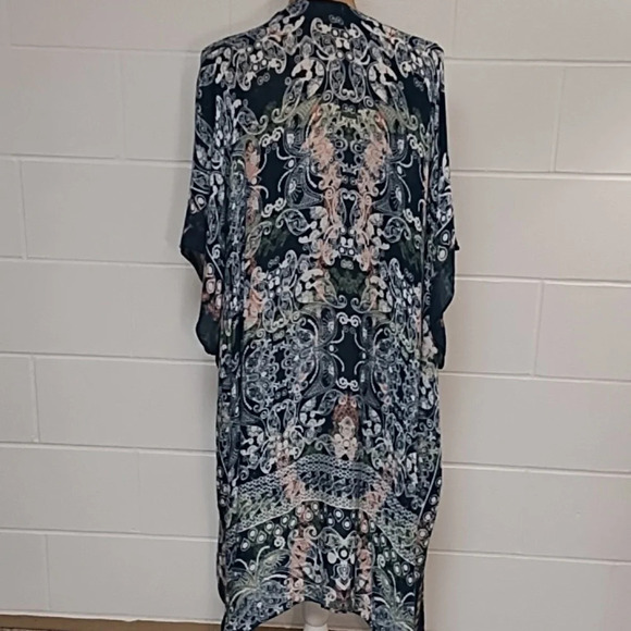 Moss Rose OS Super Soft Long Kaftan Kimona Open Cardigan Greens Pink Cream White - Picture 3 of 8